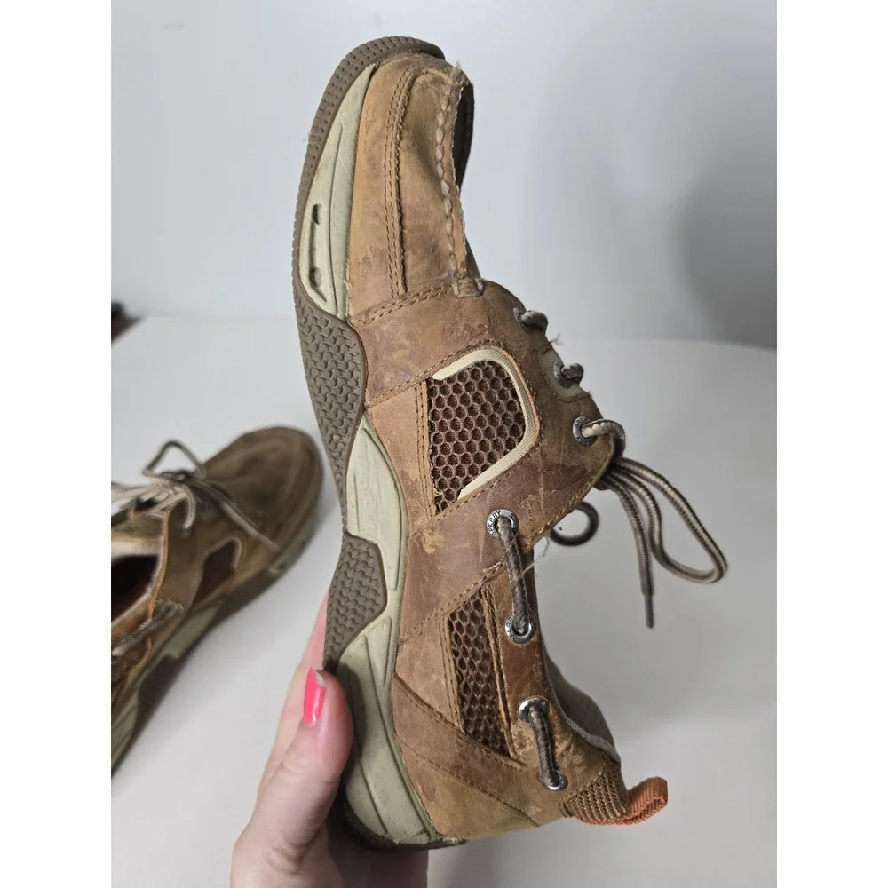 Sperry Sea Kite Sport Moc Boat Shoes Men Brown Leather Lace Water-resistant 10.5